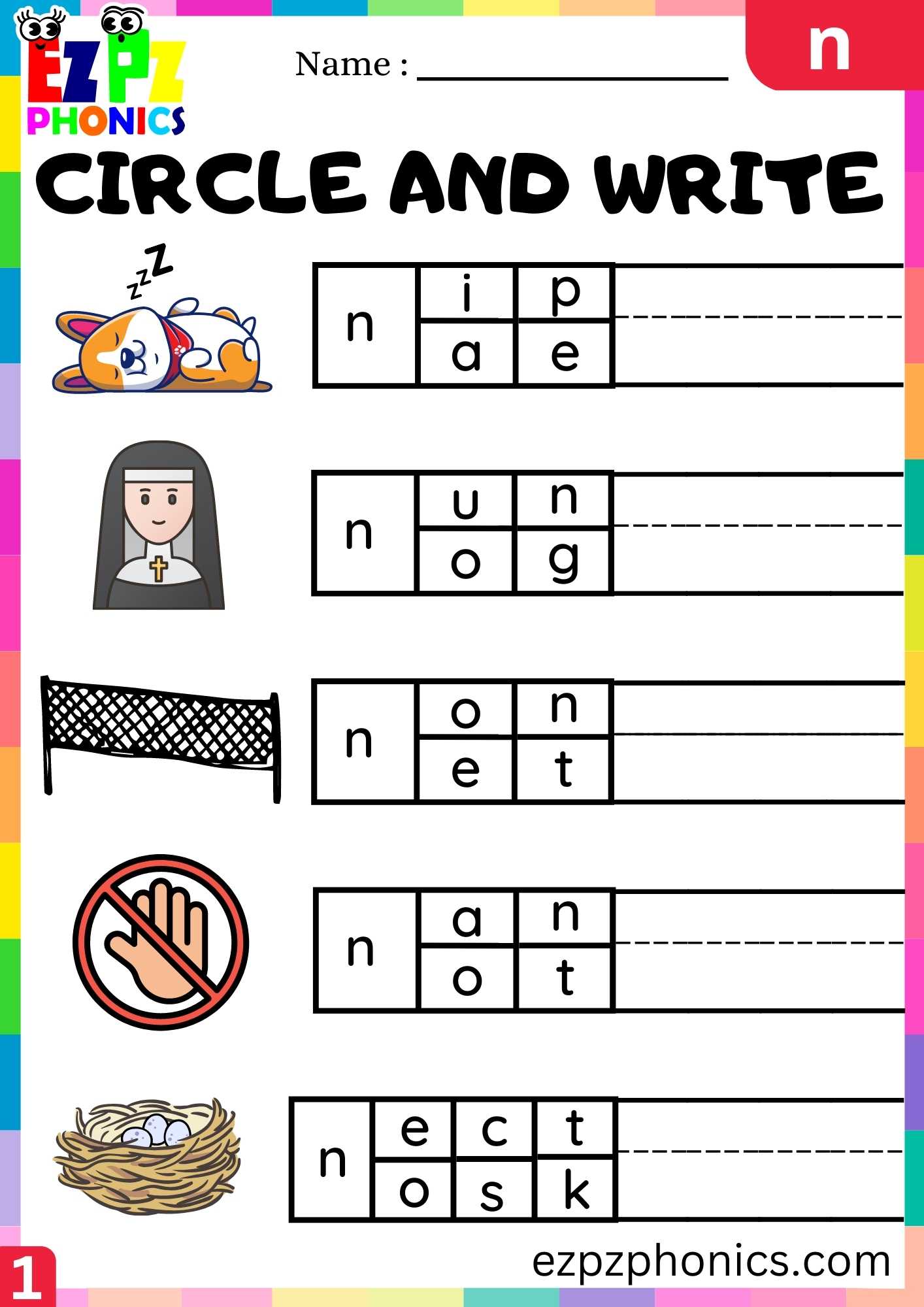Letter N Circle And Write Beginning Sounds Worksheet